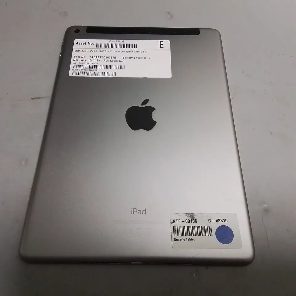 UNBOXED APPLE IPAD 6 128GB 9.7"  IN SPACE GREY