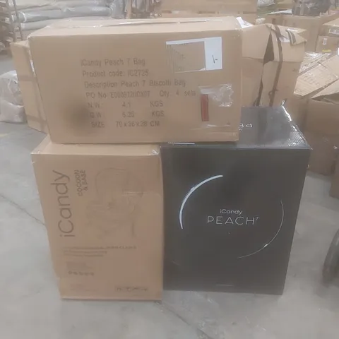 BOXED ICANDY PEACH 7 BISCOTTI ON BLONDE BABY STROLLER SET - INCLUDING STROLLER, CARRY COT, CAR SEAT, I-SIZE BASE AND ACCESSORIES (3 BOXES)