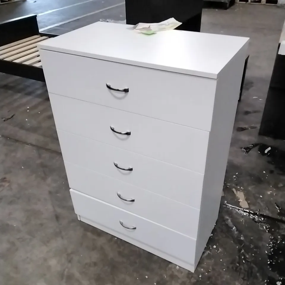 BRENDLE 5 DRAWER CHEST OF DRAWERS 70CM WIDE - HIGH GLOSS FRONT WITH CHROME HANDLES ,SCRATCH RESISTANT - WHITE
