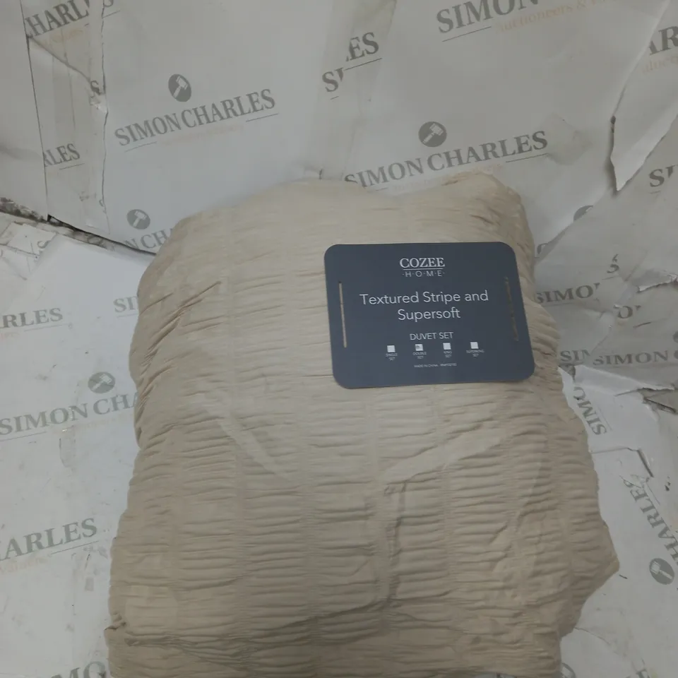 SUPERSOFT BY COZEE HOME TEXTURED STRIPE DUVET SET STONE DOUBLE