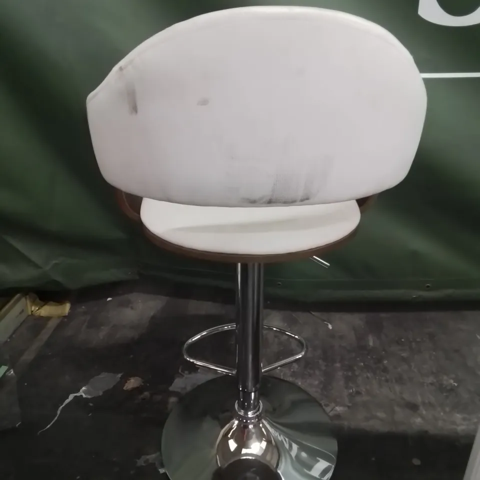 DESIGNER SWIVEL ADJUSTABLE BAR STOOL CHROME PEDESTAL WHITE FAUX LEATHER 