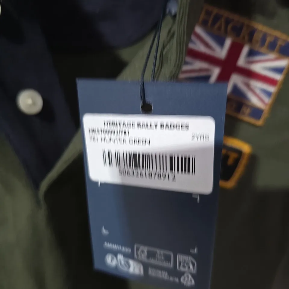 HACKETT LONDON HERITAGE TODDLER POLO SHIRT – OLIVE GREEN, PATCHES, SIZE 2 YEARS