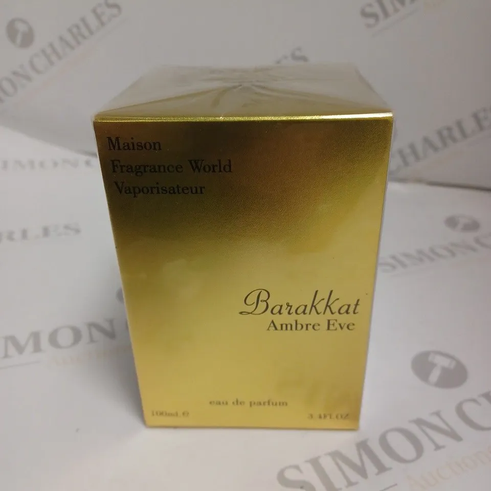 BOXED AND SEALED MAISON FRAGRANCE WORLD VAPORISATEUR BARAKKAT AMBRE EVE EAU DE PARFUM 100ML