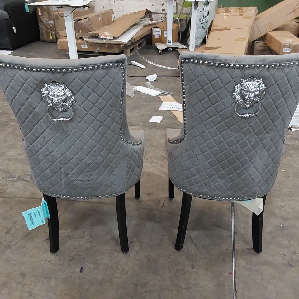 2 X ASSORTED DESIGNER UPHOLSTERED GREY VELVET DINING CHAIRS 