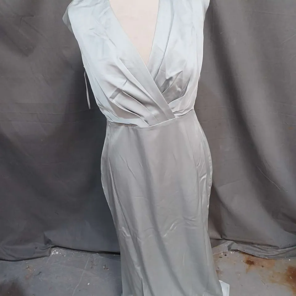 COAST WRAP TOP CAP SLEEVE SATIN BRIDESMAID DRESS IN SAGE SIZE 10