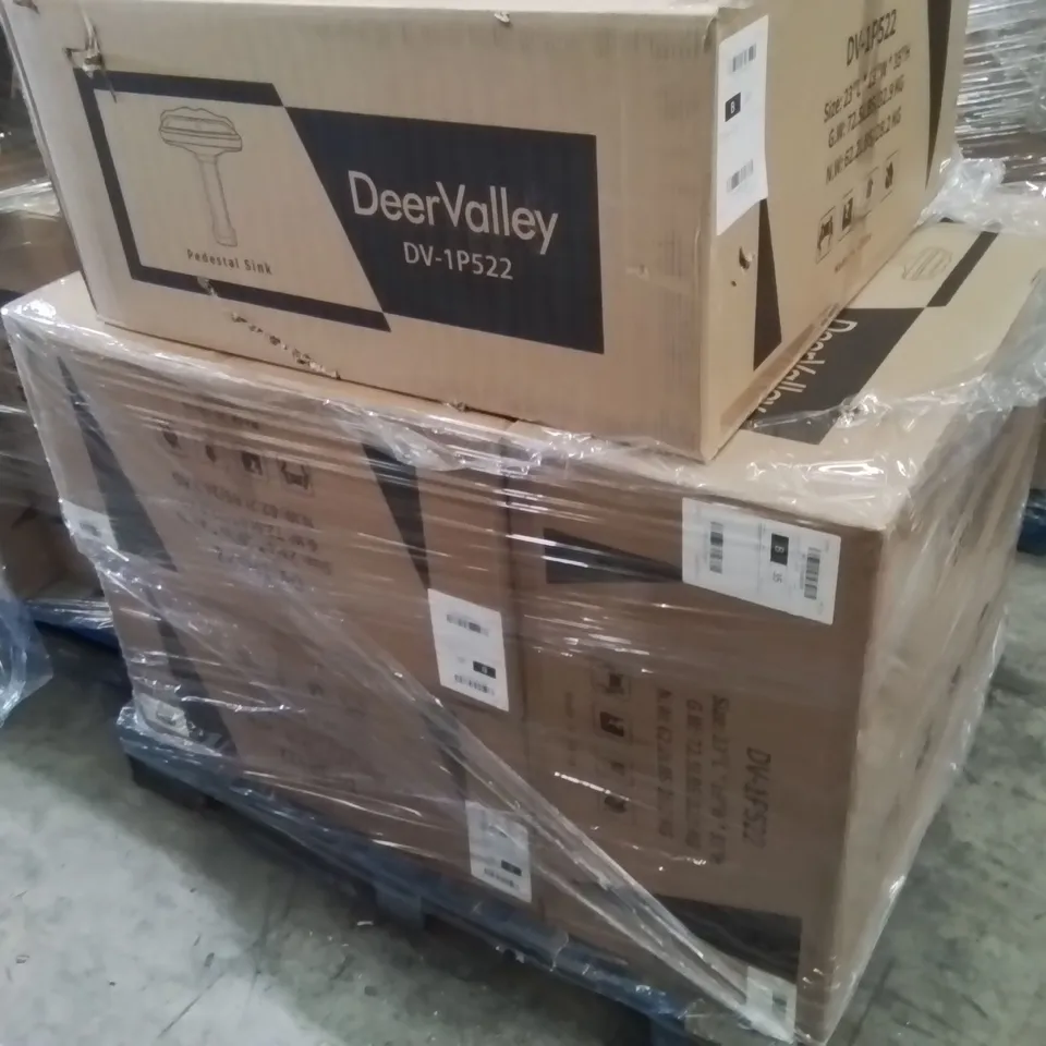PALLET CONTAINING 4 DEERVALLEY DV-1P521 PEDESTAL BATHROOM SINK BASINS