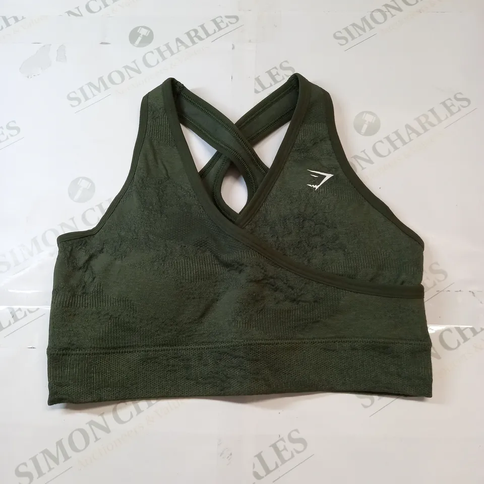 GYMSHARK OVERLAP SPORTS BRA IN GREEN SIZE SMALL 