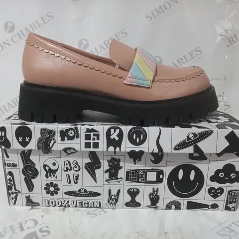 BRAND NEW BOXED PAIR OF KOI VEGAN LEATHER FIELD OF FLUFFS LOAFERS IN PINK UK SIZE 7