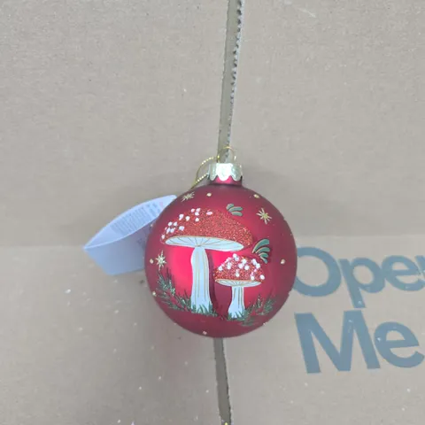 BOX OF 12 GISELA GRAHAM MUSHROOM RED GLITTER HANGING TREE DECORATIONS