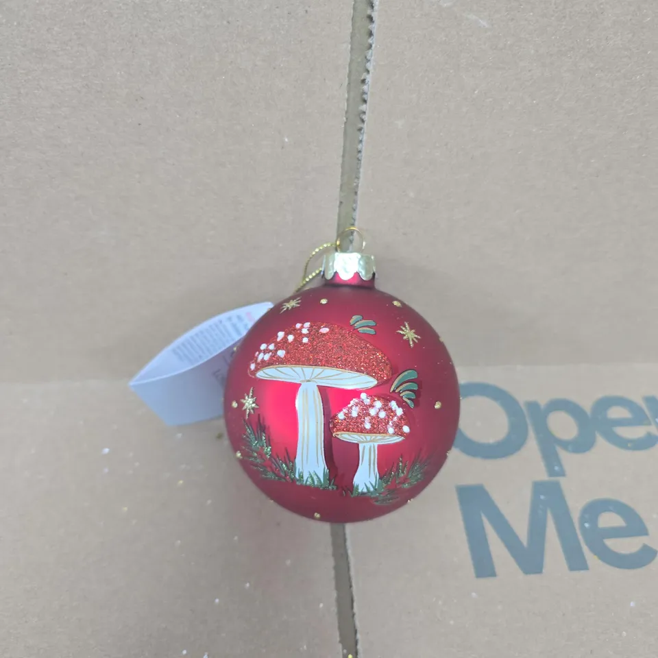 BOX OF 12 GISELA GRAHAM MUSHROOM RED GLITTER HANGING TREE DECORATIONS