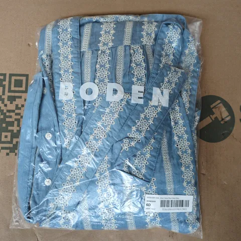 bagged boden ellie cotton maxi shirt dress in blue/cream size 10r