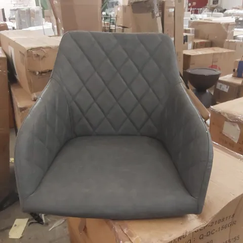 BOXED PAIR OF SOFT FAUX LEATHER UPHOLSTERED LIGHT GREY SIDE/DINING CHAIRS.