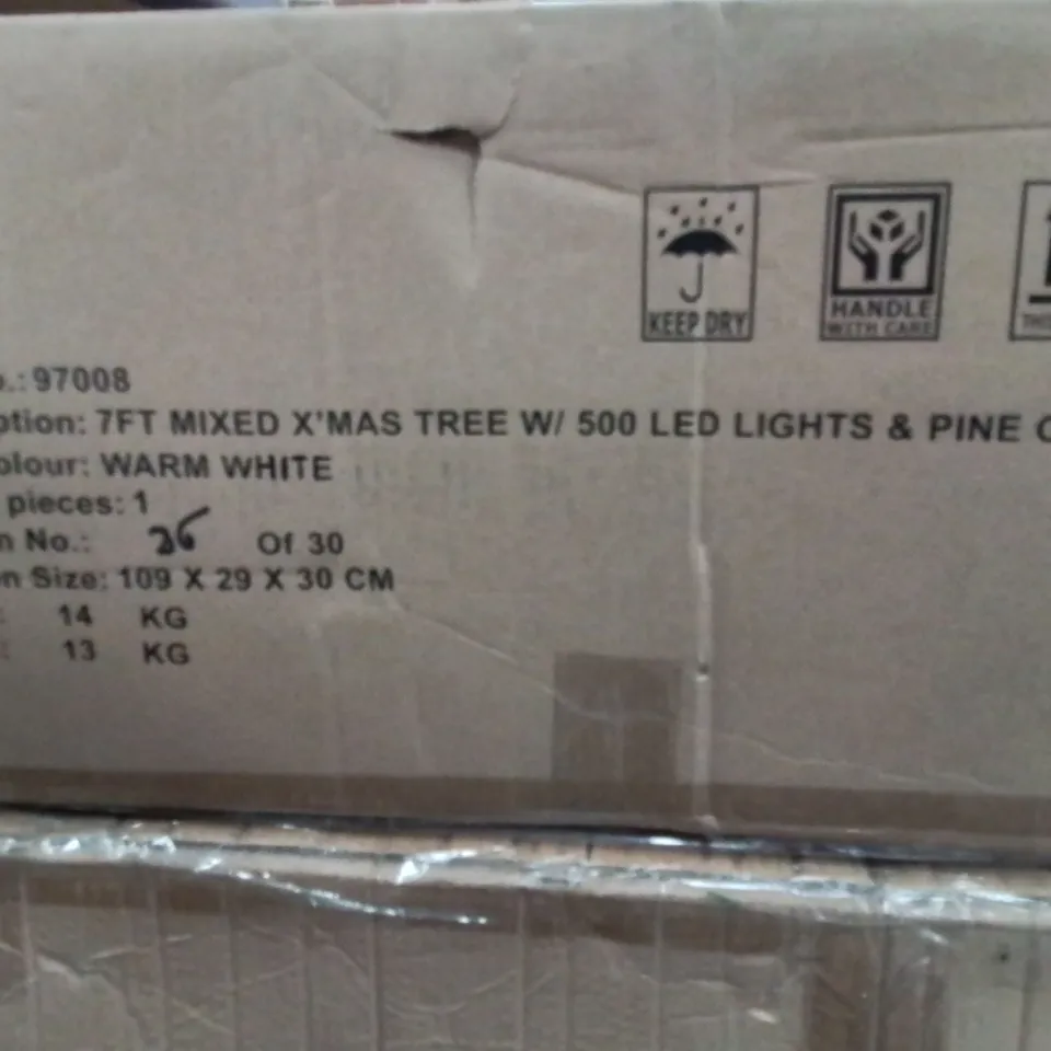 BOXED BRAVICH 7FT MIXED CHRISTMAS TREE WITH 500 LED LIGHTS AND PINE CONES WARM WHITE