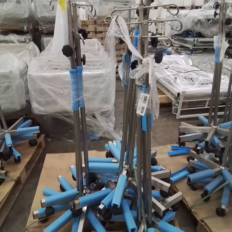 PALLET OF APPROXIMATELY 12 ASSORTED STAINLESS STEEL WHEELED DRIP STANDS