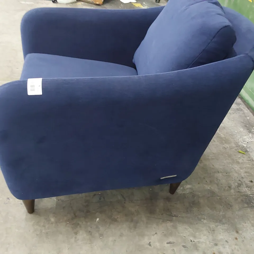 QUALITY BRITISH MADE LOUNGE Co TUB EASY CHAIR PLUSH BLUE FABRIC 