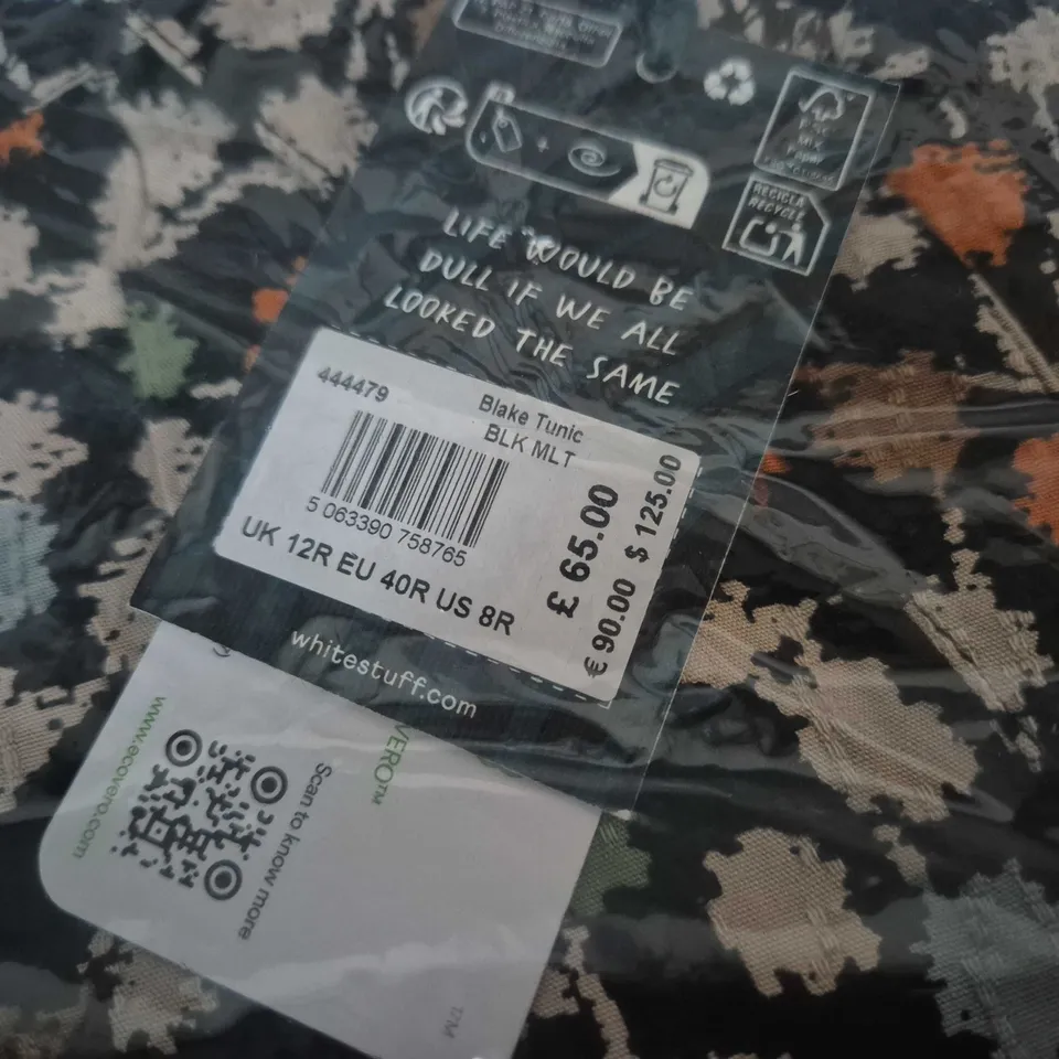BAGGED WHITE STUFF BLAKE TUNIC – BLACK MULTI, UK 12R