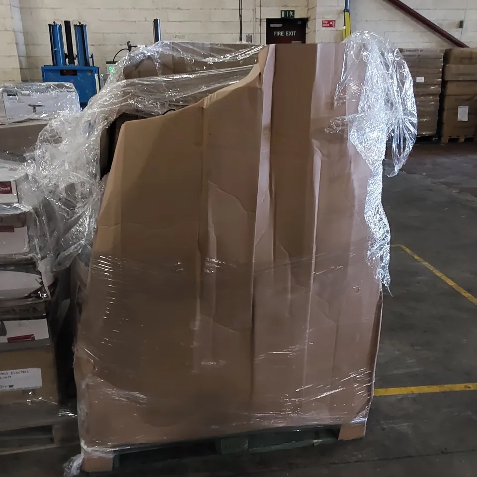 PALLET TO CONTAIN ASSORTED ITEMS INCLUDING VANITY UNIT, LAWN MOWER, CHAIR, DISNEY PEEK-A-BOO BOX ETC 