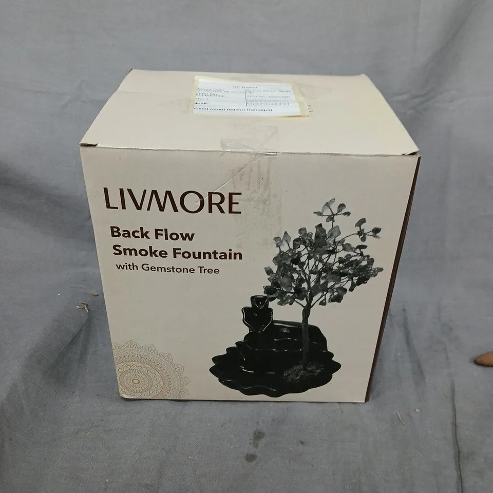BOXED LIVMORE BACK FLOW SMOKE FOUNTAIN WITH GEMSTONE TREE IN BLACK