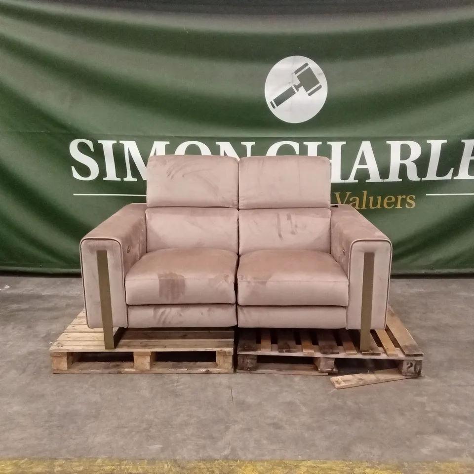 QUALITY DESIGNER ITALIAN MADE ASHLEY 2 SEATER ELECTRIC RECLINER VELVET SOFA - CHAMPAGNE