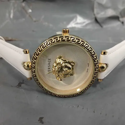 VERSACE STAINLESS STEEL BRACELET WATCH WITH WHITE STRAP