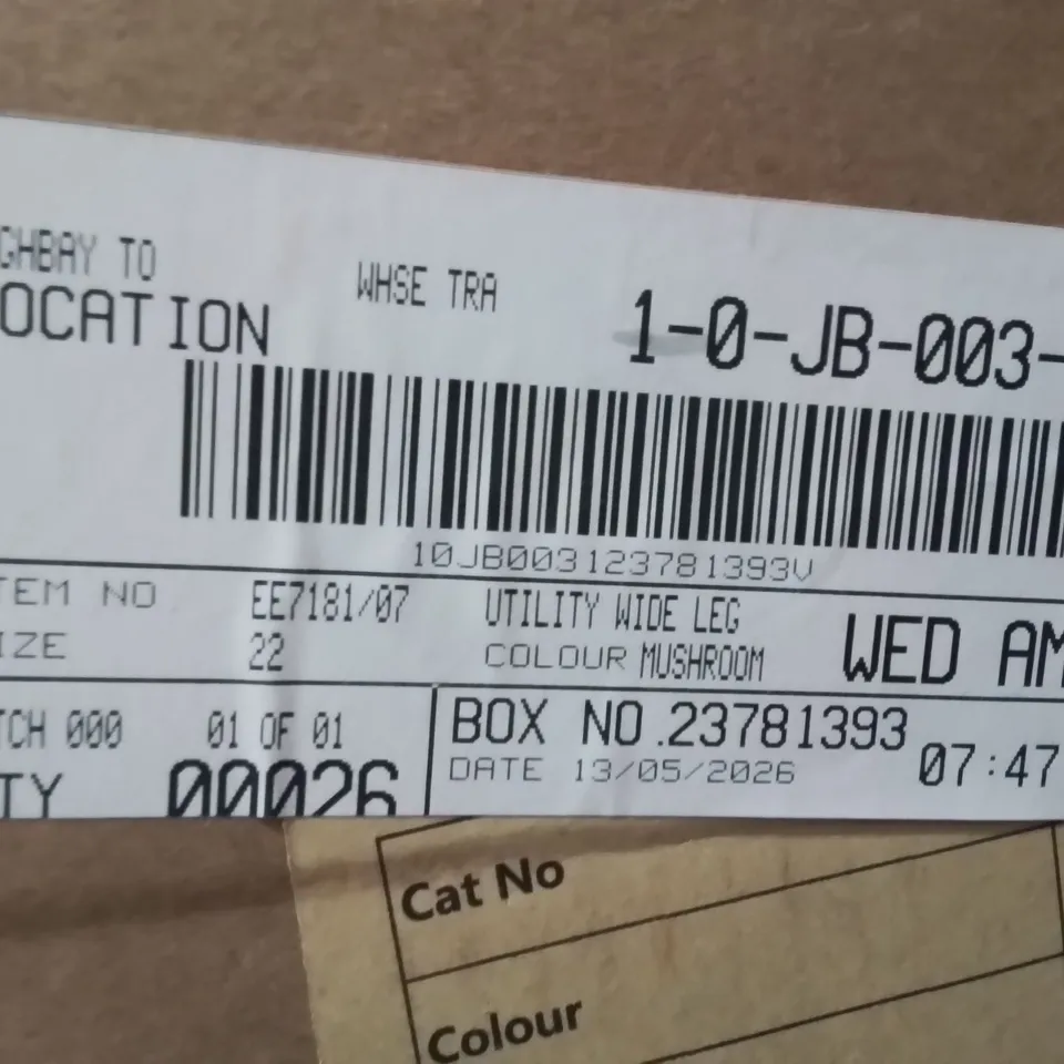 BOXED BRAND NEW APPROXIMATELY 26 JD WILLIAMS UTILITY WIDE LEG TROUSERS MUSHROOM SIZE 22