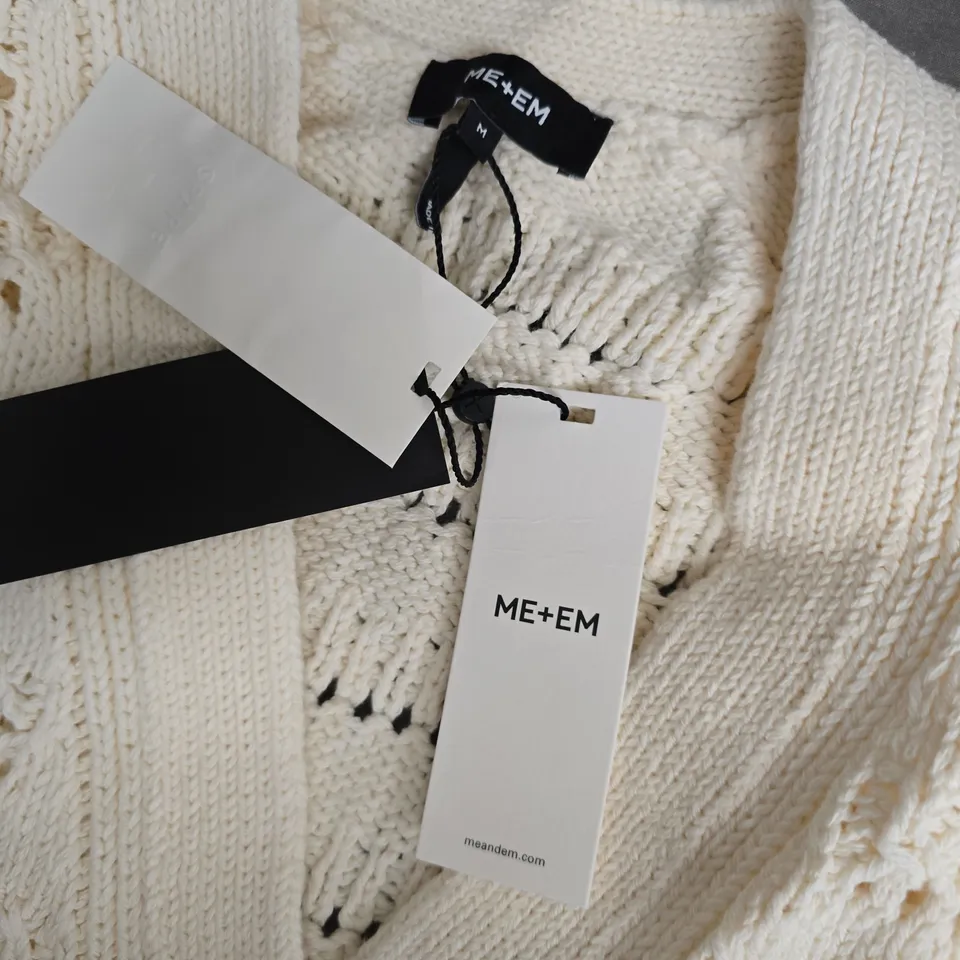 ME+EM CREAM COTTON OPEN STITCH CARDIGAN – SIZE M