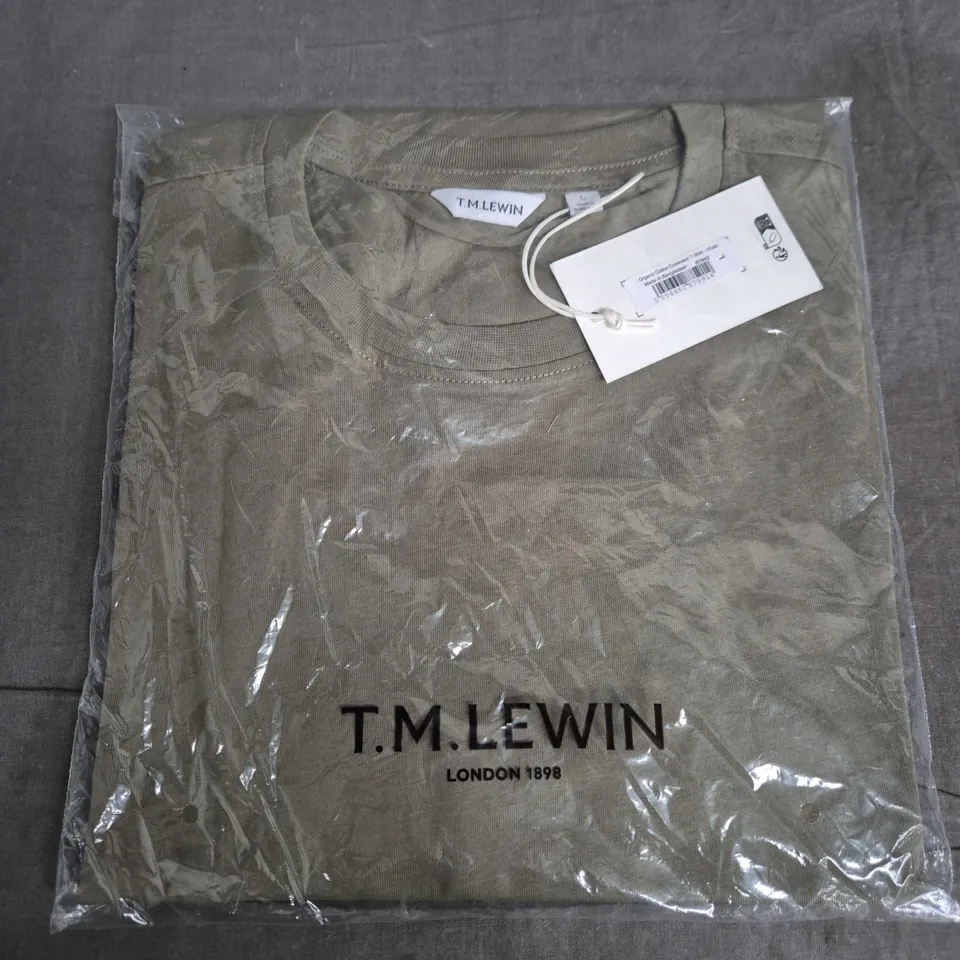 BAGGED TM LEWIN ORGANIC COTTON CREWNECK T-SHIRT – KHAKI, UK SIZE L