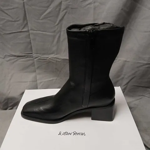 & OTHER STORIES BLACK LEATHER ANKLE BOOTS UK 3 