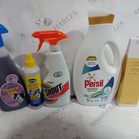 BOX OF APPROX 8 ASSORTED LIQUIDS TO INCLUDE - SHOUT STAIN REMOVER - PERSIL ULTIMATE - CLEAN AND SAFE ECT  - COLLECTION ONLY