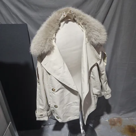 ZARA WOMEN'S COAT WITH FUR TRIM HOOD – UK SIZE S