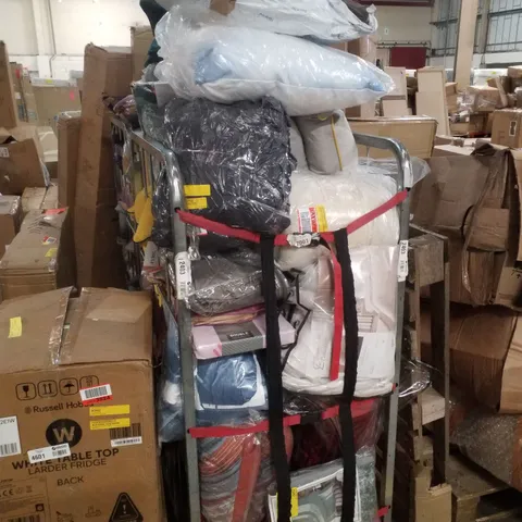 CAGE CONTAINING ASSORTED PILLOWS, DUVETS & BEDSPREADS