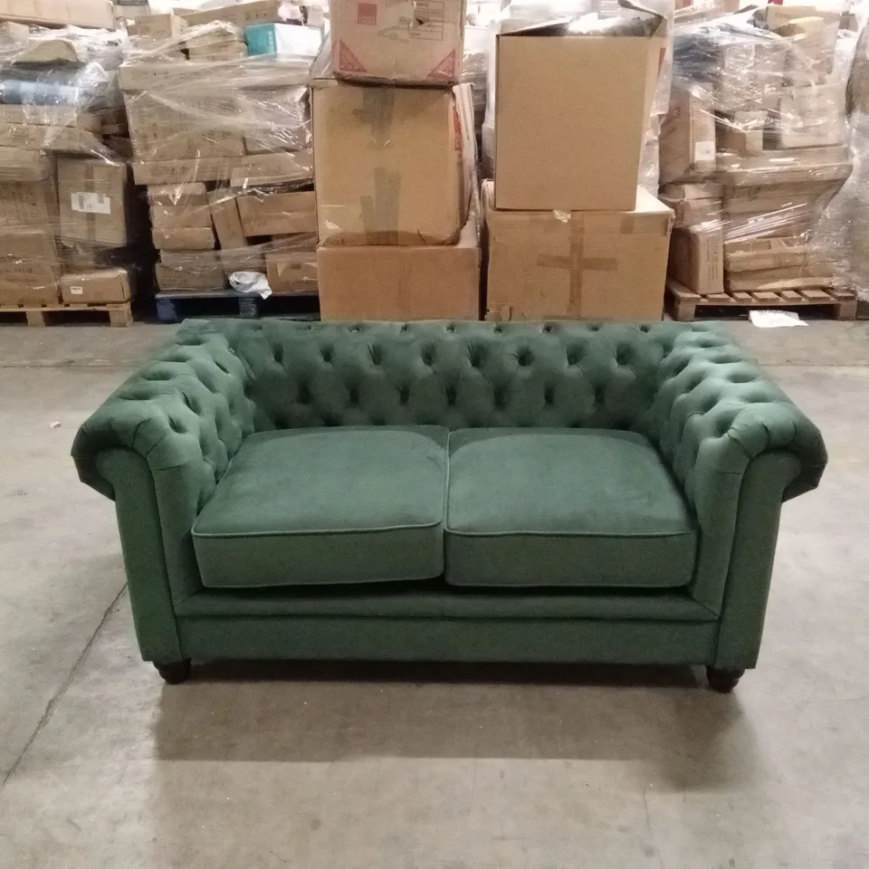 HAMPTON 2 SEATER CHESTERFIELD SOFA, MOSS GREEN CLASSIC VELVET