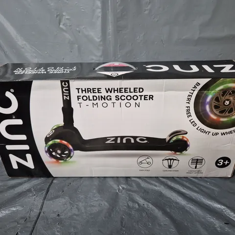 BOXED ZINC THREE WHEELED FOLDING T-MOTION SCOOTER