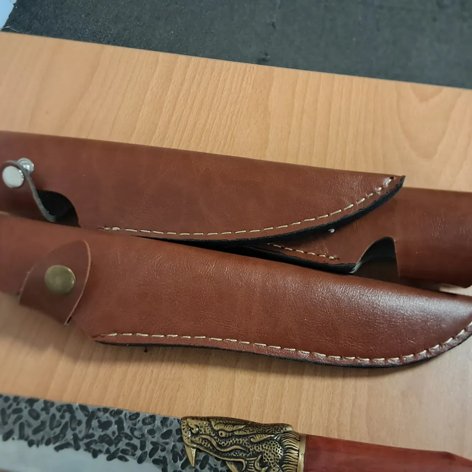 LOT OF 3 DECORATIVE KNIFES WITH WOODEN HANDLE AND SHEATH 