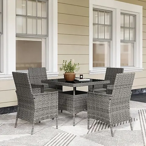 BOXED OUTSUNNY 4 SEATER RATTAN GARDEN FURNITURE SET WITH CUSHION, GREY (2 BOXES)