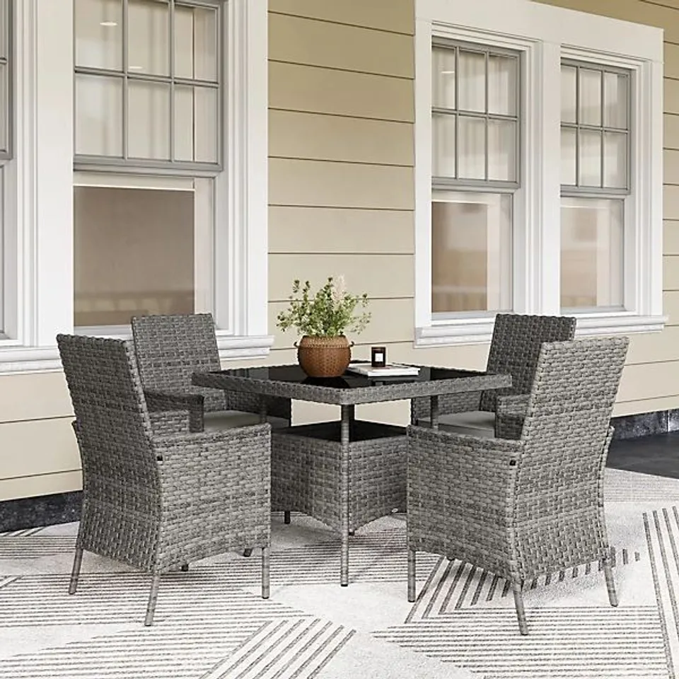 BOXED OUTSUNNY 4 SEATER RATTAN GARDEN FURNITURE SET WITH CUSHION, GREY (2 BOXES)