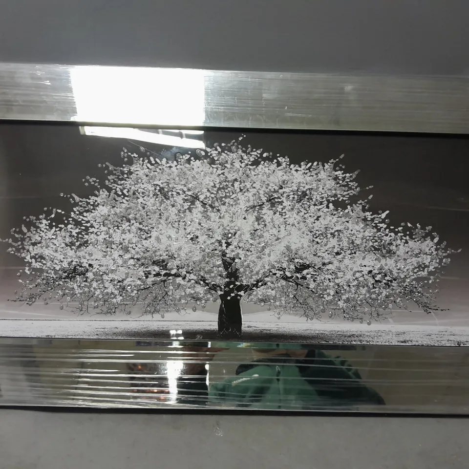 SILVER BLOSSOM TREE WITH WHITE LIQUID ART MIRROR FRAME 