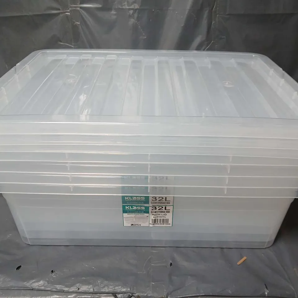 4x KLASS 32L CLEAR STORAGE BOX WITH LIDS