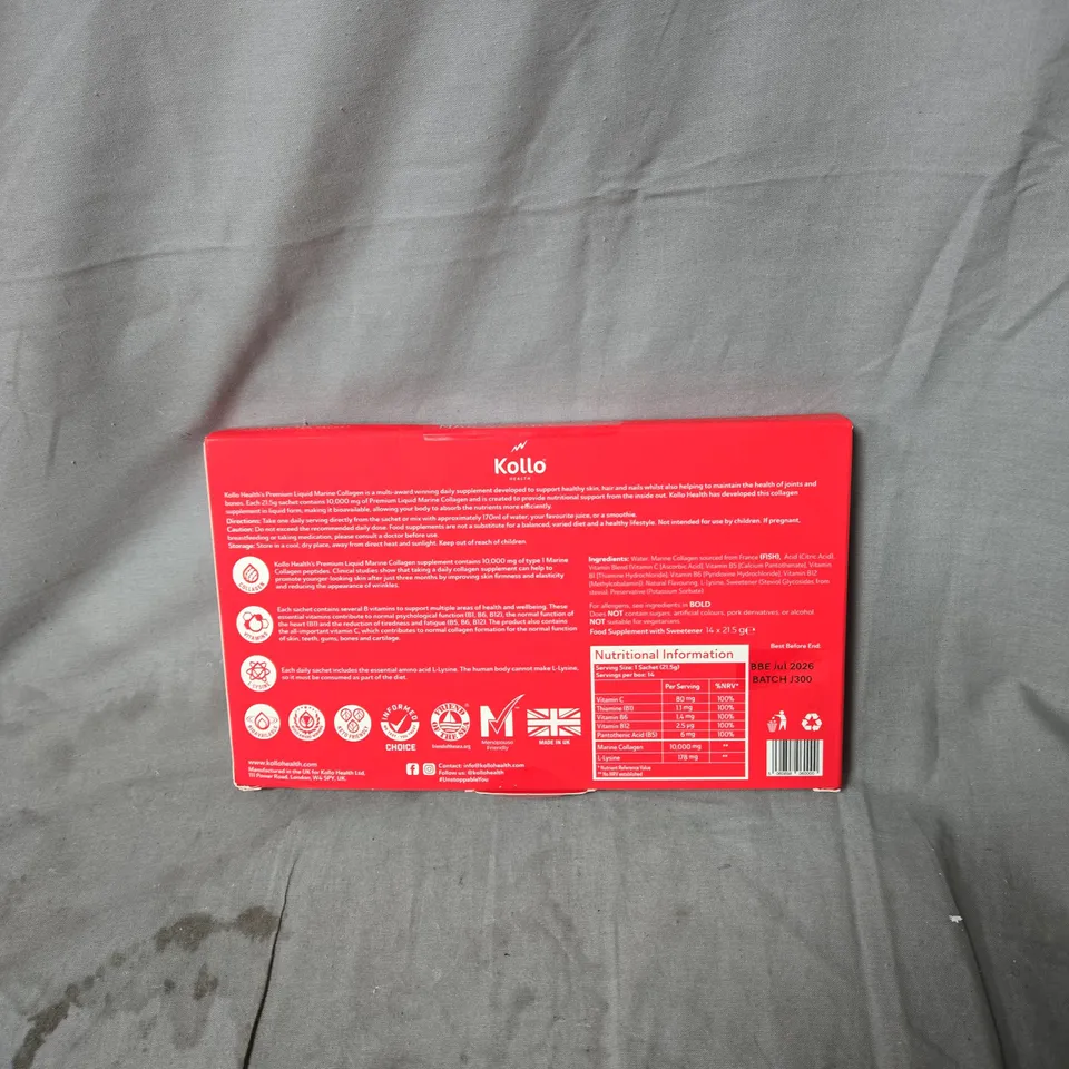 KOLLO HEALTH PREMIUM MARINE COLLAGEN DIETARY SUPPLEMENT – RED BOX 12 X 21.5G SACHETS