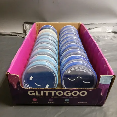 BOX OF APPOXIMATELY 17 GOOBANDS GLITTOGOO SLIME IN VARIOUS COLOURS