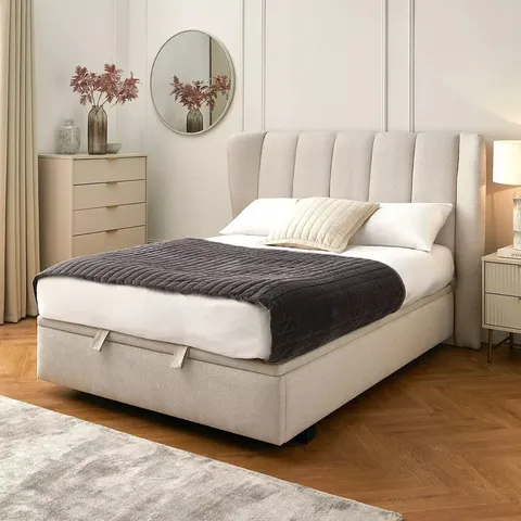 BOXED JASPER LIFT UP DOUBLE BED FRAME IN IVORY ( 5 BOXES )