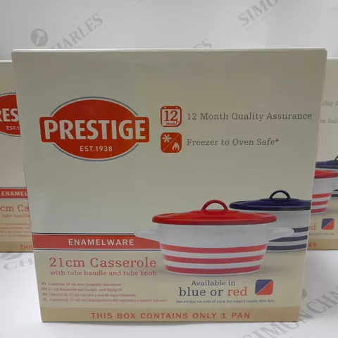 BRAND NEW PRESTIGE ENAMELWARE 21CM CASSEROLE PANS - RED STRIPE