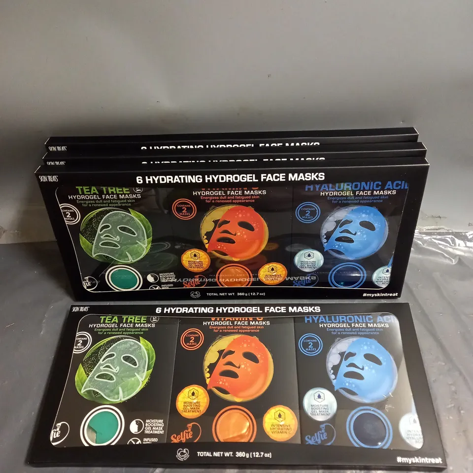 SKINTREATS LOT OF 4 X6 ASSORTED HYDRATING HYDROGEL FACE MASKS 