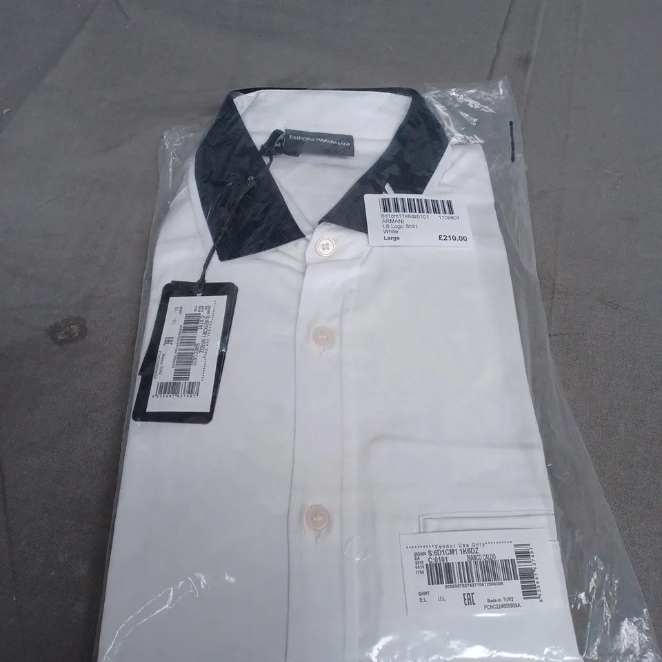 BAGGED EMPORIO ARMANI LONG SLEEVE LOGO SHIRT SIZE L