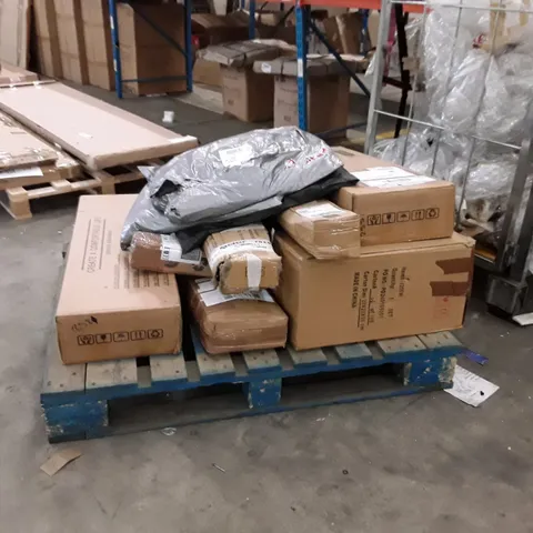 PALLET TO CONTAIN AN ASSORTMENT OF INCOMPLETE FLAT PACK FURNITURE PARTS, POP UP TENTS ECT
