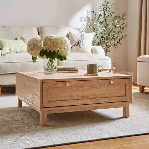 BOXED HADLEY COFFEE TABLE WITH DRAWER, OAK EFFECT (1 BOX)