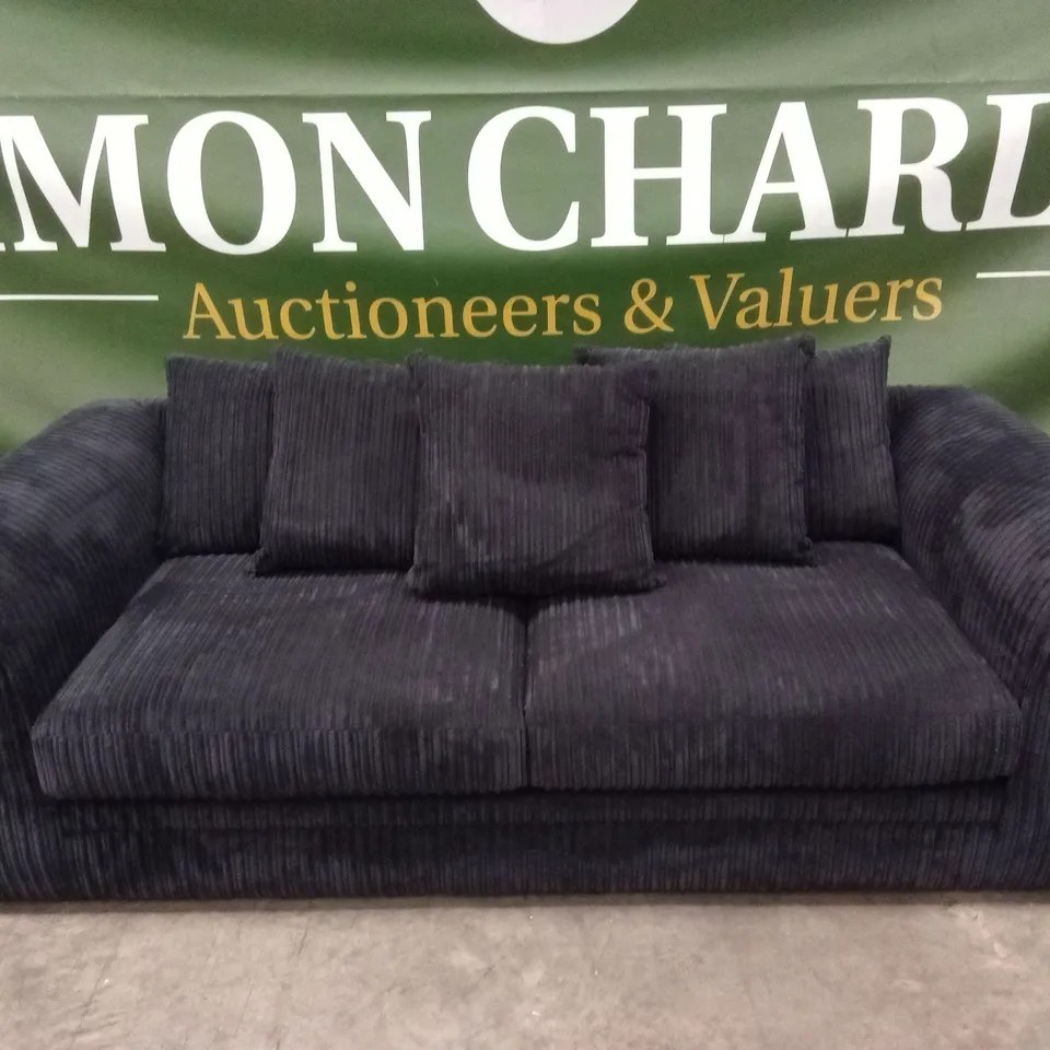 DESIGNER 3 SEATER CORDUROY SCATTER-BACK SOFA - BLACK