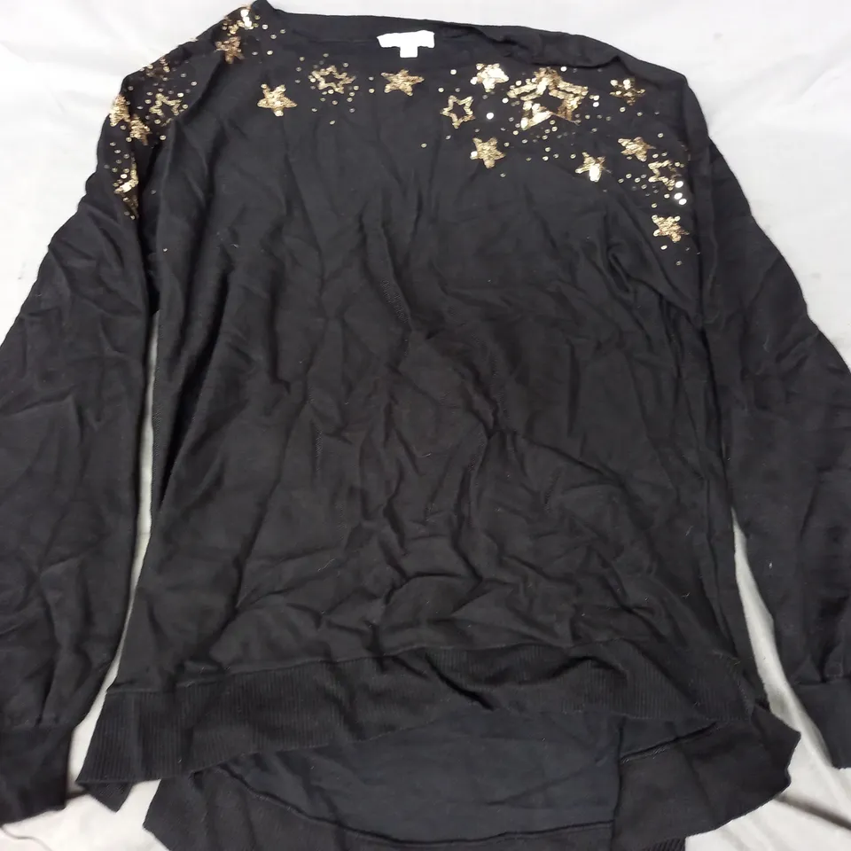 MONSOON SEQUIN STAR JUMPER IN BLACK SIZE MEDIUM