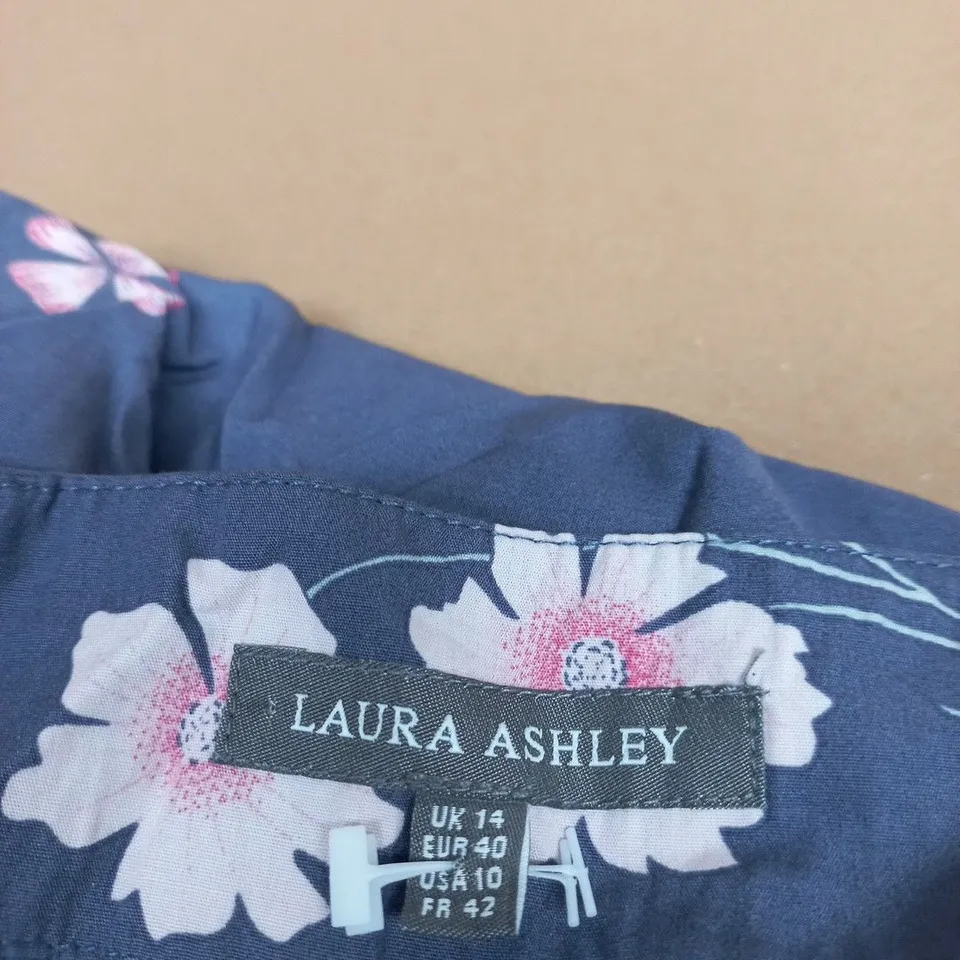 LAURA ASHLEY FLORAL PRINT SKIRT – NAVY BLUE, PINK/WHITE FLOWERS - UK 14