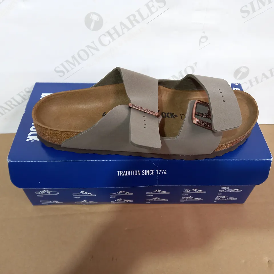 BOXED PAIR OF BIRKENSTOCK GREY SANDALS SIZE 41